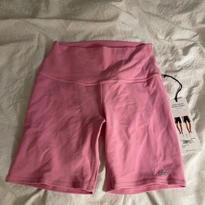 Alo yoga baby pink biker shorts